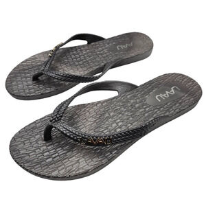 LAVAU women's Sz 10 waterproof, non-slip beach flip-flops Silver Gray Sandals